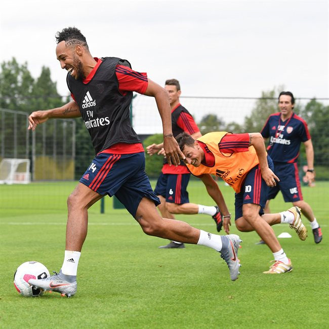 Aubameyang, en un entrenamiento con el Arsenal