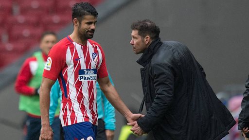 Diego Costa y Simeone tras un partido en el Wanda